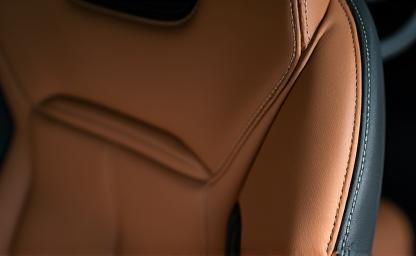 Close-up of custom luxury car interior stitching.