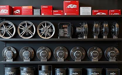 Display of luxury car spare parts.