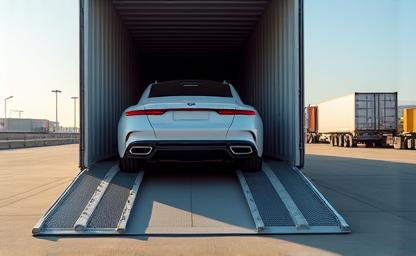 Luxury car being loaded for transport.